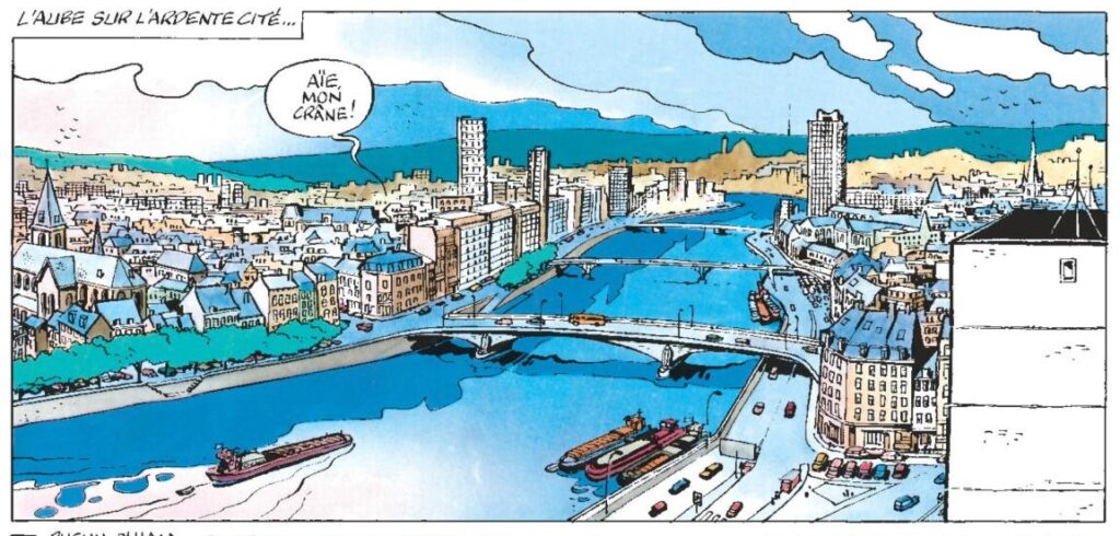 Vue de Liège en BD dans Les culottes de fer