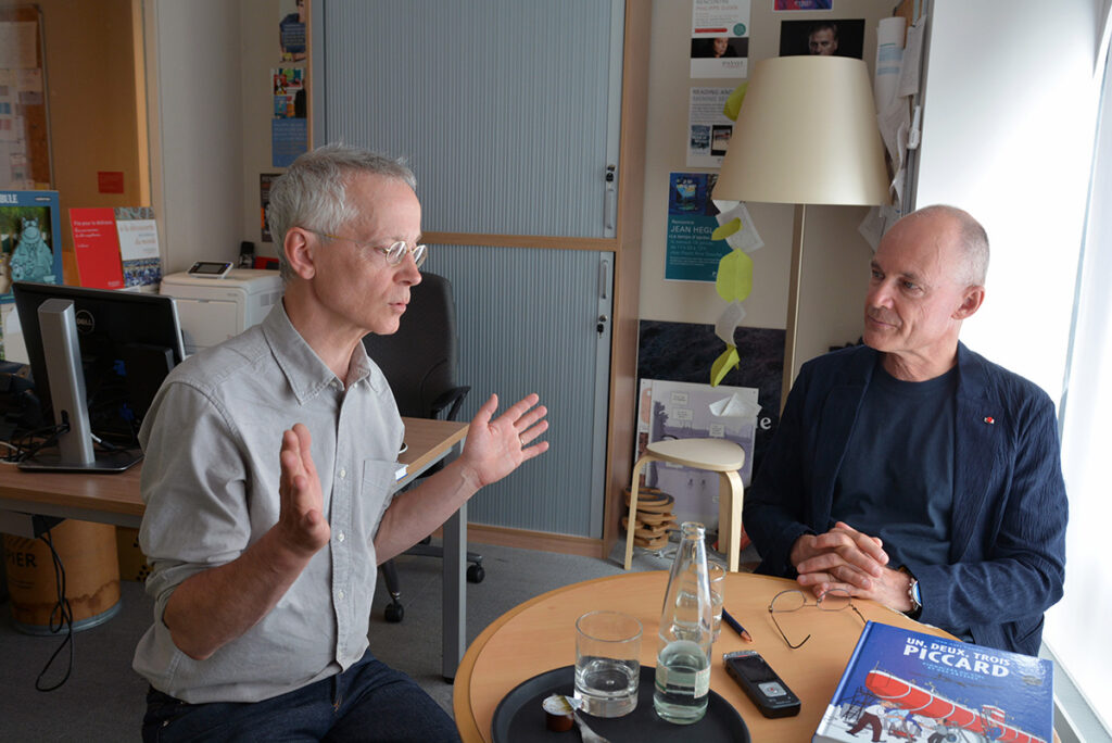 Interview Jean-Yves Duhoo et Bertrand Piccard, librairie Payot, Genève ©Mathilde Rennes