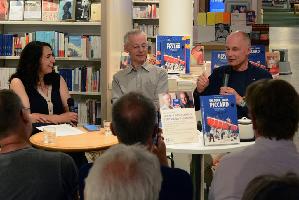 Intervention Jean-Yves Duhoo et Bertrand Piccard, librairie Payot, Genève©Bruce Rennes