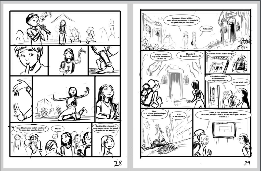 Page de story-board par Isabelle Lemaux.
