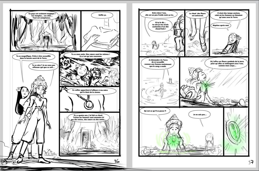 Page de story-board des Mondes perdues.