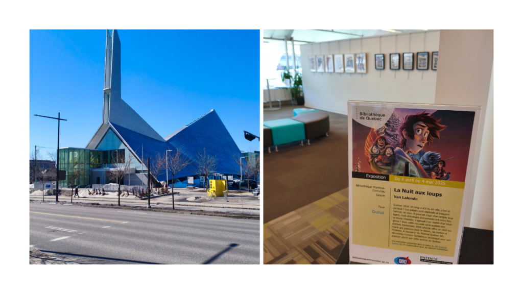 Exposition "La nuit aux loups" à la bibliothèque Monique-Corriveau, Québec - ©Les amis de la BD