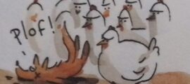 Une poule dans une case, qui picore quelques phrases BPP